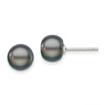 Sterling Silver Rhodium-plated 8- Black Button Freshwater Cultured Pearl Post Earrings