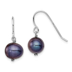Sterling Silver Rhodium-plated Black 7.5- Black Semi-Round Freshwater Cultured Pearl Dangle Earrings