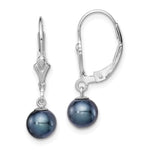 Sterling Silver Rhodium-plated 6- Black Round Freshwater Cultured Pearl Leverback Dangle Earrings