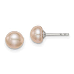 Sterling Silver Rhodium-plated 6- Pink Button Freshwater Cultured Pearl Post Earrings