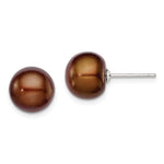 Sterling Silver Rhodium-plated 10- Brown Button Freshwater Cultured Pearl Post Earrings