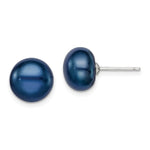 Sterling Silver Rhodium-plated 10- Black Button Freshwater Cultured Pearl Post Earrings