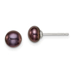Sterling Silver Rhodium-plated 6- Black Button Freshwater Cultured Pearl Post Earrings