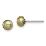 Sterling Silver Rhod-pltd Green 6- Button FWC Pearl Post Earrings