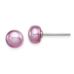 Sterling Silver Polished Purple 6- Freshwater Cultured Pearl Button Post Earrings