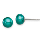 Sterling Silver Polished Teal 6- Freshwater Cultured Pearl Button Post Earrings