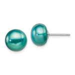 Sterling Silver Polished Teal 10- Freshwater Cultured Pearl Button Post Earrings