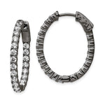 Sterling Shimmer Black Rhodium-plated 42 Stone CZ In and Out Oval Hinged Hoop Earrings