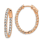 Sterling Shimmer Sterling Silver Rose-tone Flash Rose Gold-plated 42 Stone CZ In and Out Oval Hinged Hoop Earrings