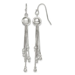Sterling Silver Polished Beaded Multi-chain Tassel Shepherd Hook Earrings
