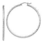 Sterling Silver Rhodium Plated Diamond-cut 2x Hoop Earrings
