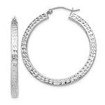 Sterling Silver Rhodium-plated Diamond-cut 3x Square Tube Hoop Earrings