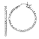 Sterling Silver Rhodium Plated 2x Twisted Hoop Earrings