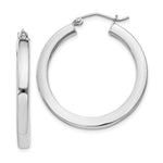 Sterling Silver Rhodium-plated 3x Square Tube Hoop Earrings