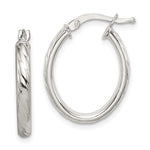 Sterling Silver Rhod-plated Textured Hollow Oval Hoop Earrings