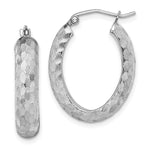 Sterling Silver Rhodium Plated Diamond Cut Oval Hoop Earrings
