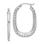 Sterling Silver Rhodium Plated Patterned Oval Hoop Earrings