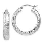 Sterling Silver Rhodium-plated Diamond-cut 5x Hoop Earrings