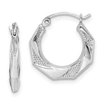 Sterling Silver Rhod-Plated Hollow Polished/Textured Hoop Earrings