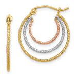 Sterling Silver Rhod-plated Yellow/Rose Vermeil Triple Hoop Earrings