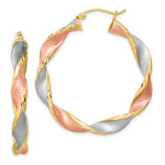 Sterling Silver RH-Plated Yellow/Rose Vermeil D/C Twisted Hoop Earrings