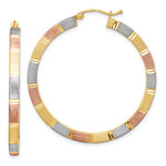 Sterling Silver Rhod-plated Rose/Yellow Vermeil D/C 3x Hoop Earrings
