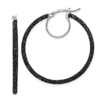 Sterling Silver Rhodium-plated Black Glitter Enamel 2x Hoop Earrings
