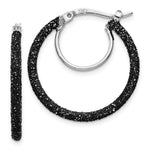 Sterling Silver Rhodium/Black Glitter Enamel 2x Hoop Earrings