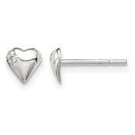 Sterling Silver Polished Heart with CZ Petite Post Earrings