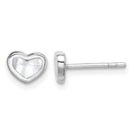 Sterling Silver Rhodium-plated Mother of Pearl Heart Petite Post Earrings