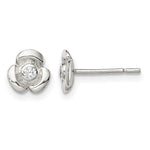 Sterling Silver Polished Flower with CZ Petite Post Earrings