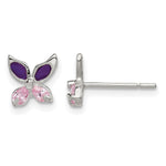 Sterling Silver Pink CZ & Purple Enamel Butterfly Post Earrings