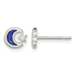 Sterling Silver Polished Blue Enamel Moon & Star Post Earrings