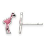 Sterling Silver Polished Enameled Black and Pink Flamingo Post Earrings