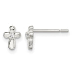 Sterling Silver Polished Cross with CZ Petite Post Earrings