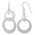 Sterling Silver Rhodium-plated Polished & Textured Interlocking Circle Dangle Earrings