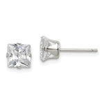 Sterling Silver Polished Princess CZ Snap Set Stud Earrings