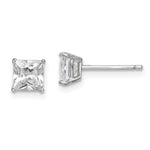 Sterling Silver Rhodium-plated Polished Square CZ Stud Earrings