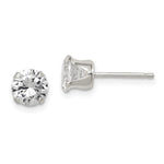 Sterling Silver Polished Round CZ Snap Set Stud Earrings