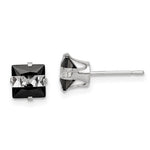 Sterling Silver Black & White Square CZ Snap-in Set Stud Earrings