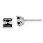 Sterling Silver RH-plated Black & White Square CZ Stud Earrings