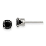 Sterling Silver Polished Black Round CZ Snap-in Set Stud Earrings