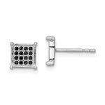 Sterling Silver Rhodium-plated Black Pav CZ Square Post Earrings