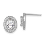 Sterling Silver Rhodium-plated Polished Pav CZ Oval Post Earrings