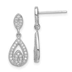 Sterling Silver Rhodium-plated CZ Pav Pear Dangle Post Earrings
