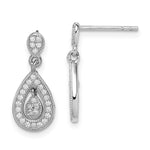 Sterling Silver Rhodium-plated CZ Pav Pear Dangle Post Earrings