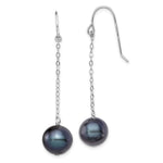 Sterling Silver Rhodium-plated 9- Black Round Freshwater Cultured Pearl Dangle Earrings