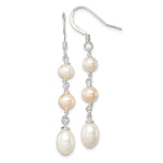 Sterling Silver Polished Pink & White 5- Freshwater Cultured Pearl Dangle Earrings