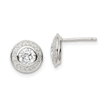 Sterling Silver Rhod-plated Polished PavÇ CZ Halo Round Post Earrings