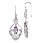 Sterling Silver Rhodium Plated Amethyst Fancy Dangle Earrings